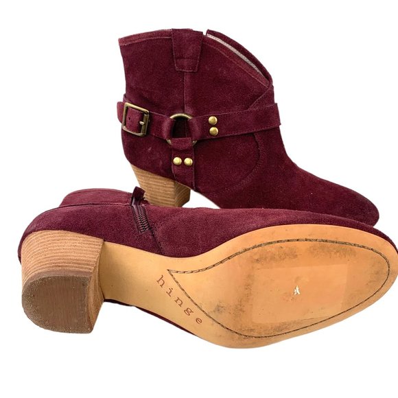 Nordstrom‎ HINGE 'Billy' Burgundy Suede Harness Zip Booties - Picture 8 of 11